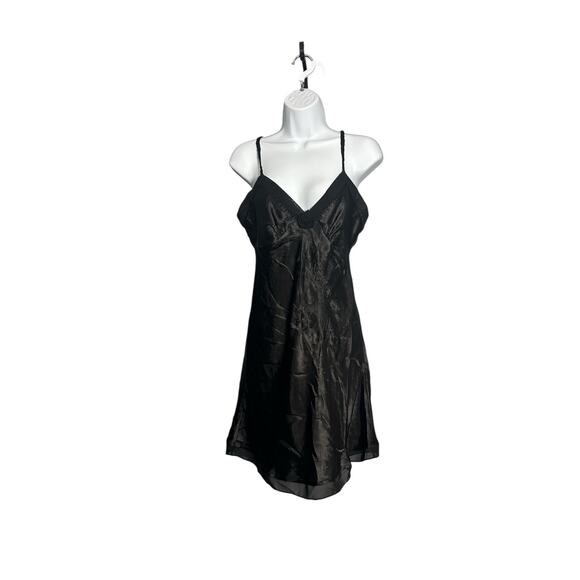 Vintage Madison Intimates Black Satin & Lace Beaded 
Nightgown Slip Dress Small - Picture 1 of 6